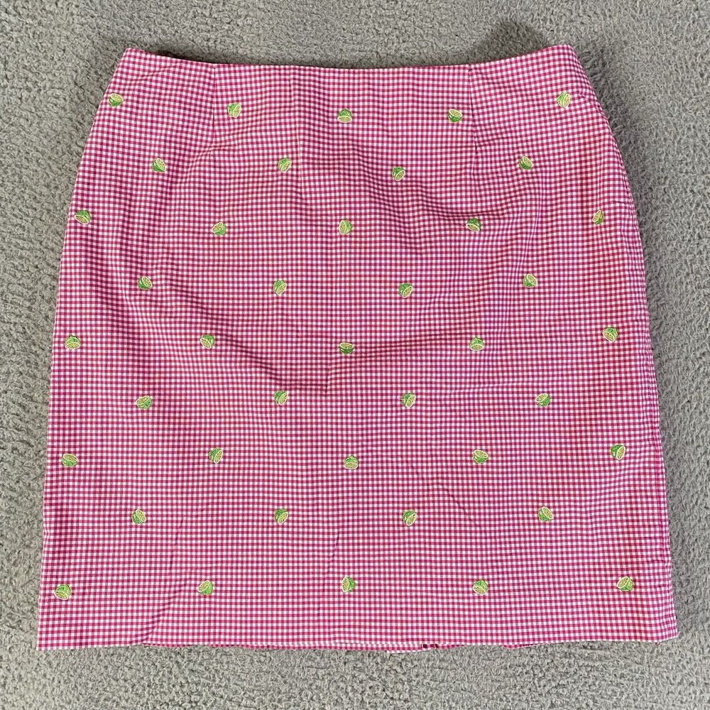 Vintage Talbots Pencil Skirt Womens 14 Pink Gingham Plaid Lime Coastal Beach Y2K